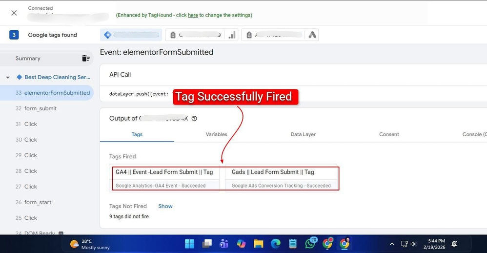 Google Ads conversion tag fired successfully
